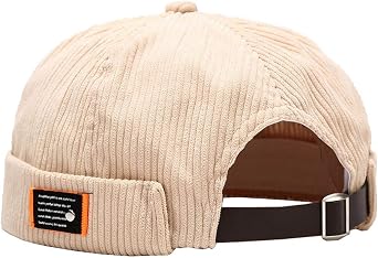 Mens Womens Corduroy Brimless Skullcap Sailor Cap Rolled Cuff Retro Beanie Hat