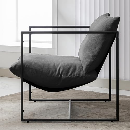 Miniatura 4 de Silla tipo cabestrillo, silla de acento suave con marco de acero, cómoda silla reclinable con cojín suelto para lectura para sala de estar, sala de