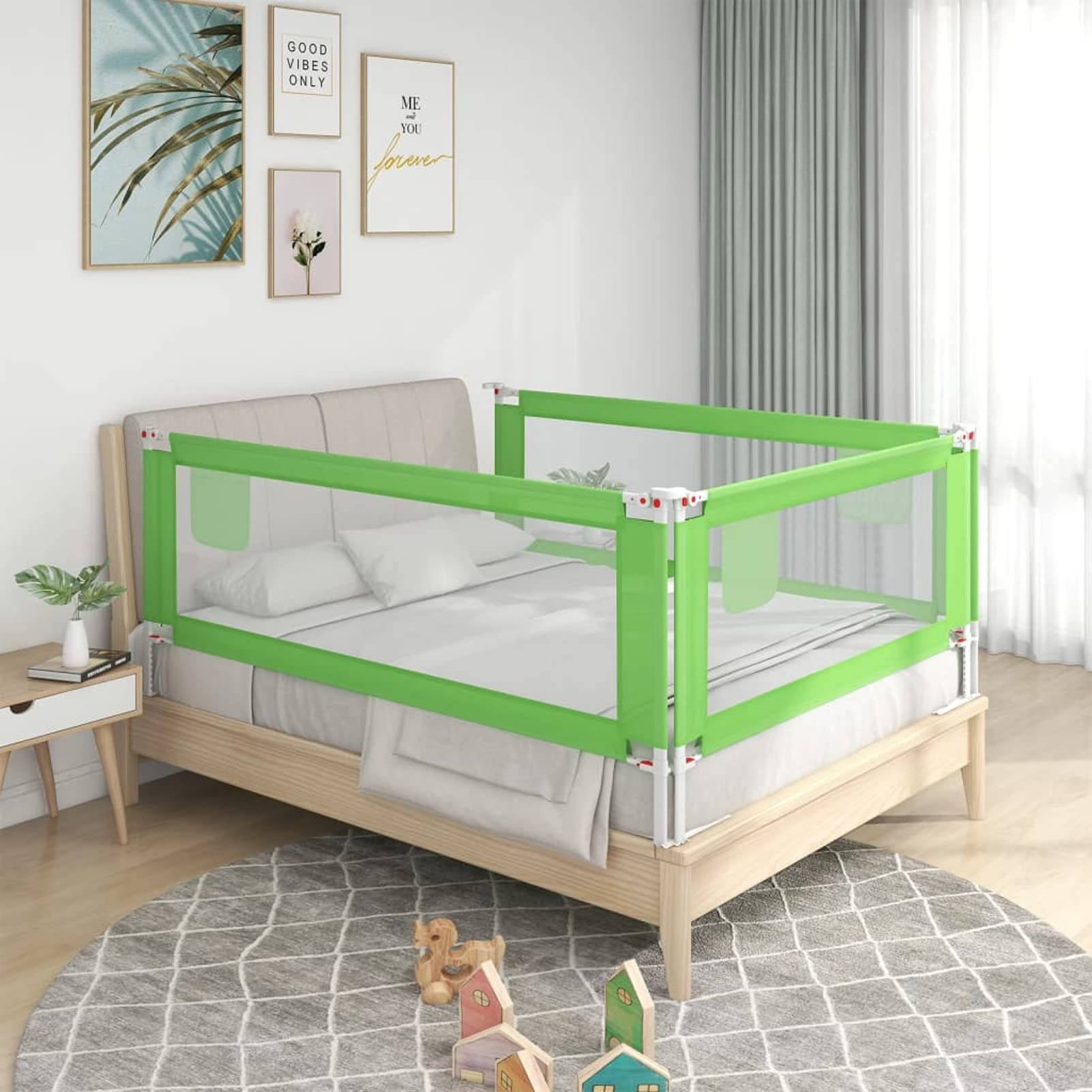 Gecheer Toddler Safety Bed Rail Bed Guard for Baby Children Green 90x25 cm Fabric