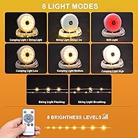 Vista 5 de Cadena de luces solares para campamento, retráctil, impermeable, 33 pies, luz LED de campamento con 8 modos de luz, luces decorativas recargables