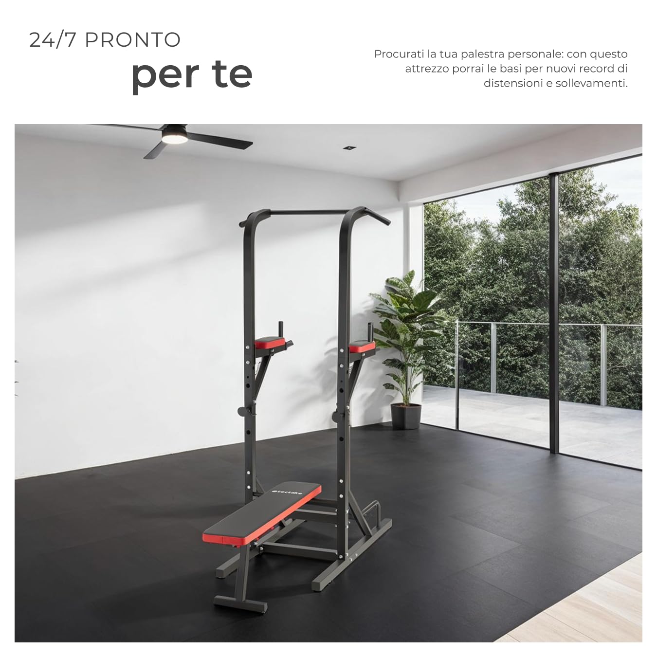 tectake® Panca Multifunzione, Power Tower, Supporto Bilanciere, Pieghevole, Attrezzo Fitness Casa, per Pesi, per Allenamento, Home Gym, Palestra, per Addominali