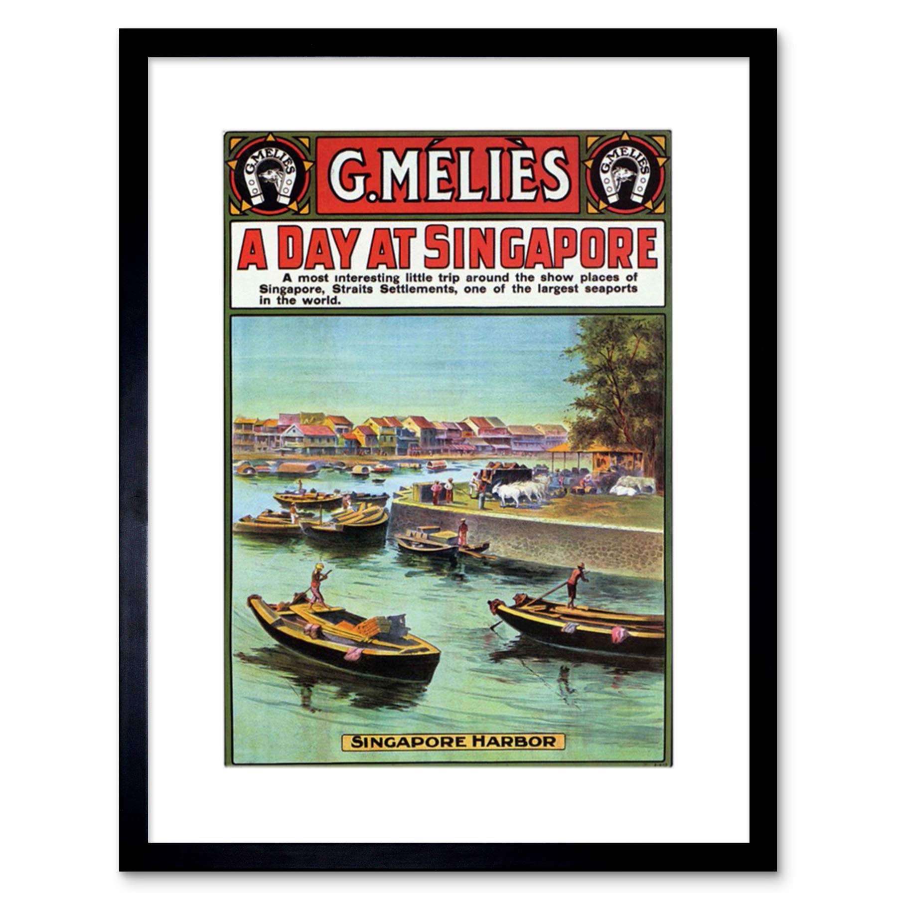 Wee Blue Coo Travel Melies Singapore Harbour Boat Ad Framed Art Print Picture F12X1402