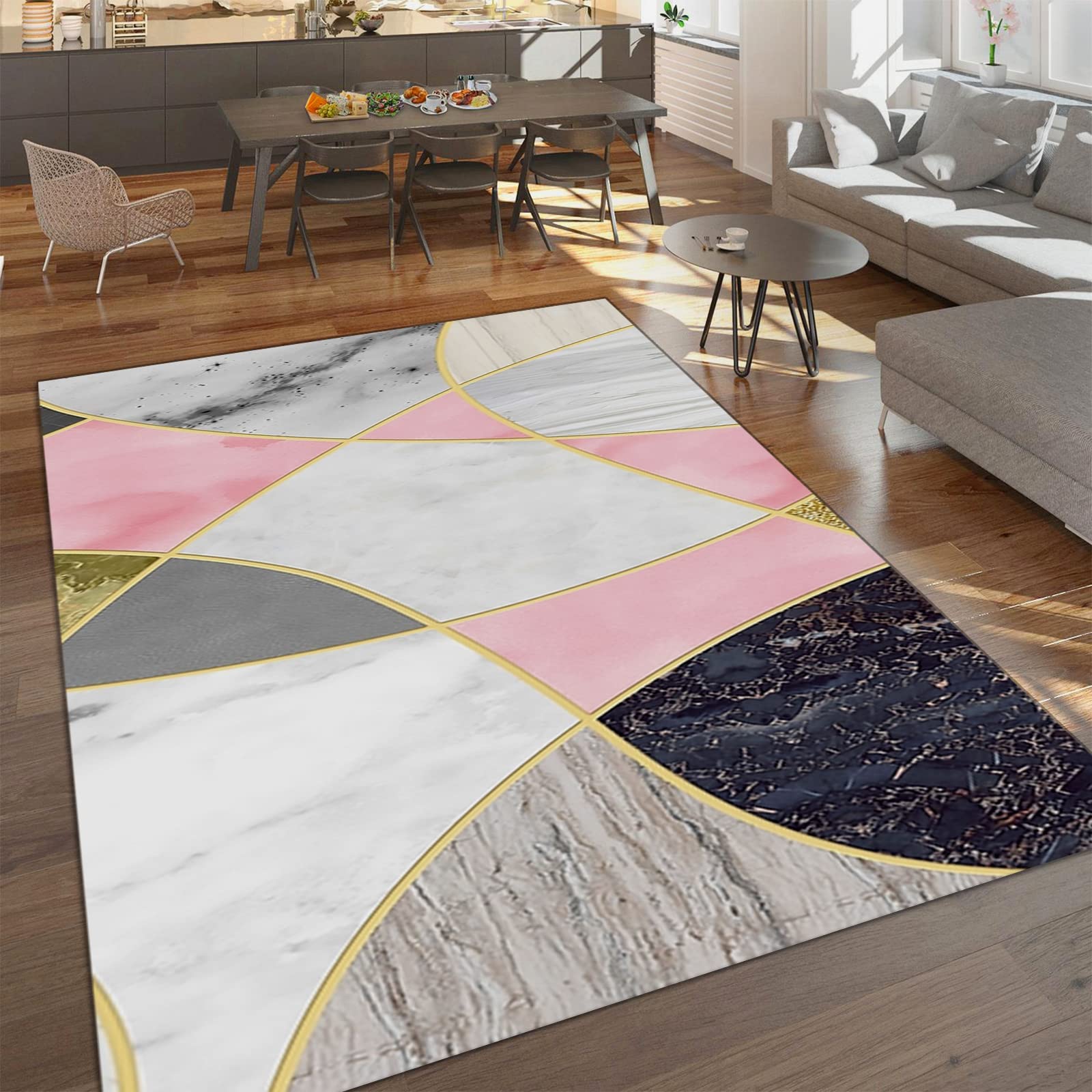 Tapis antidérapant rose gris blanc 120x170 cm pour cuisine et chambre