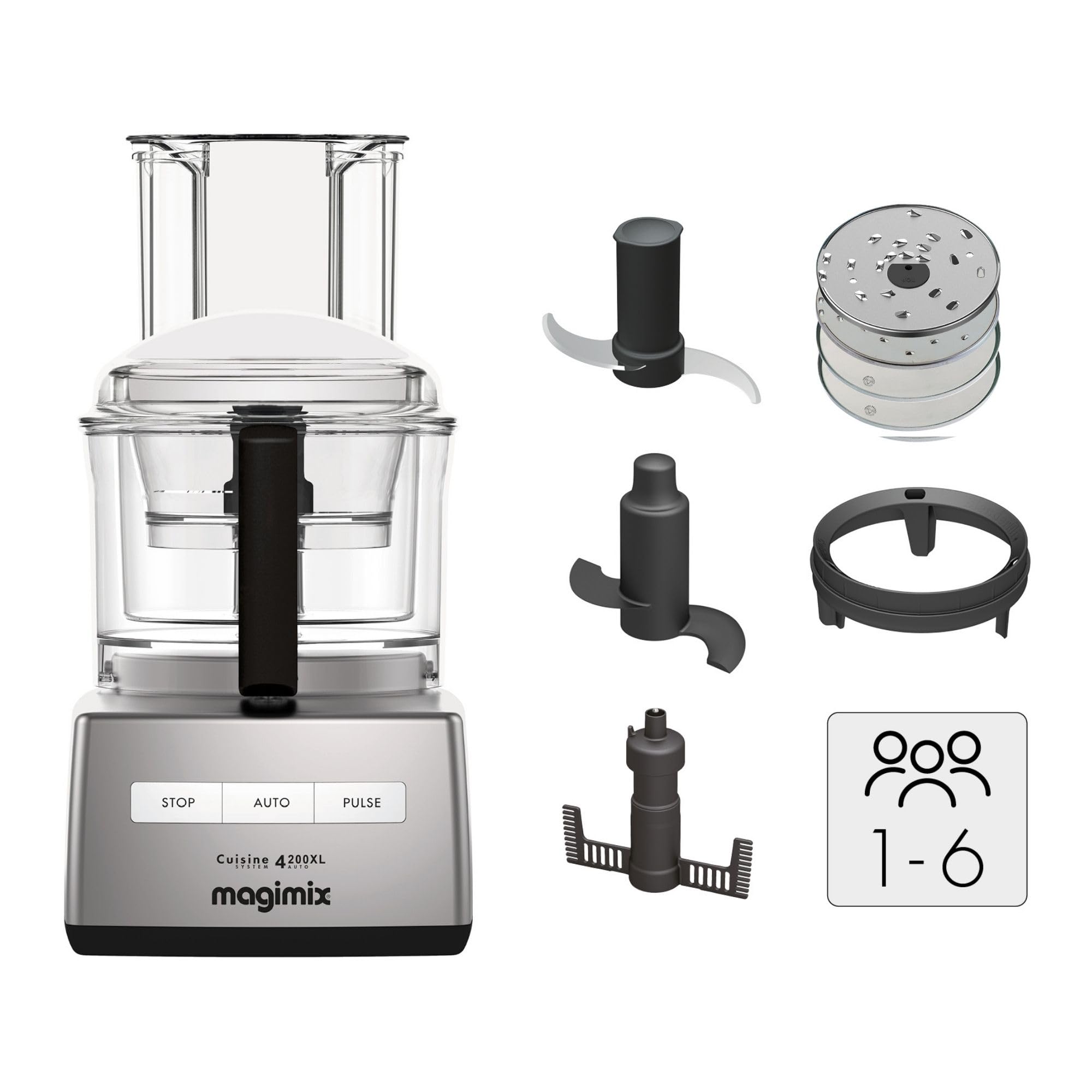 magimix Küchenmaschine - CS 4200XL - Multifunktionsprocessor für 1–6 Personen, Schneiden, Raspeln, Mixen, Kneten und Emulgieren, inkl. Zitruspresse - Chrom Matt