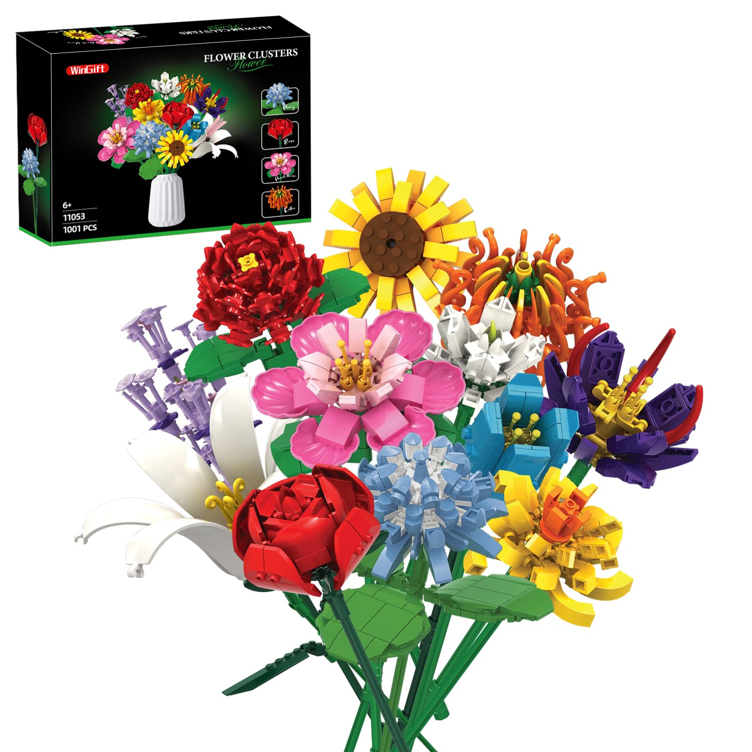 WINGIFT1001 Piece Flower Bouquet Building Kit - 12 in1 Artificial Flowers Building Toys,Creative Project for Adults Botanical Collection Crafts Set,Unique Home Decor Gifts for Mom,Adults,Wife,Kids 6+