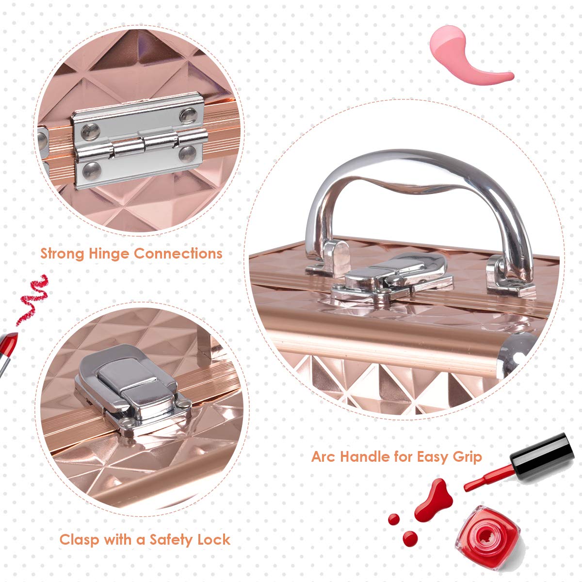 GIANTEX Kosmetikkoffer mit Spiegel, Beauty Make-up Case Schminkkoffer aus ABS und Aluminium, 2 ausziehbare Ablagen, ausklappbarer & tragbarer Etagenkoffer Friseurkoffer Multikoffer (Rosegold)