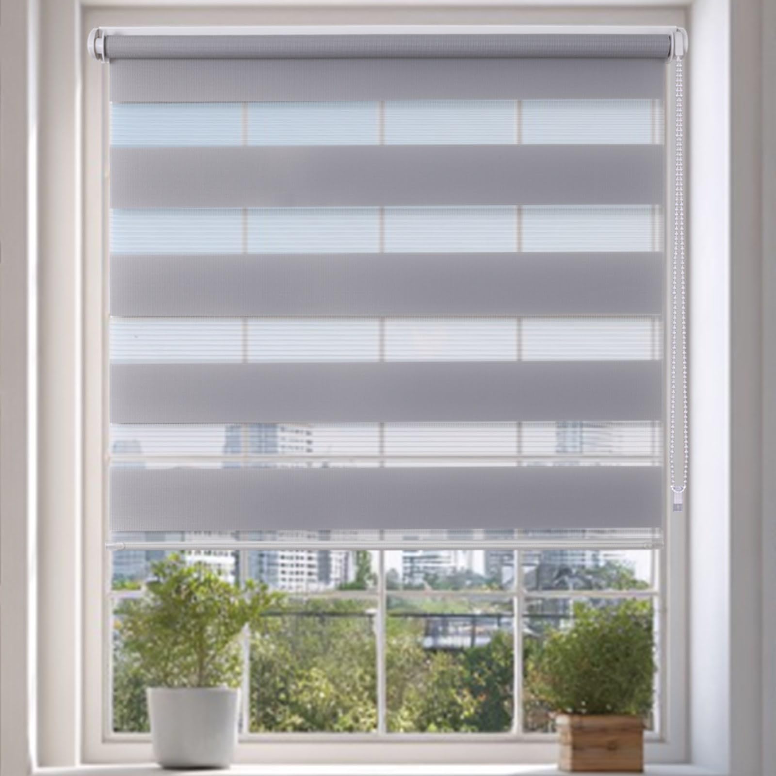 Day and Night Blinds Zebra Blinds No Drill Roller Blinds for Windows Blackout Stick On Self Adhesive Easy Fit Window Blind for Home Bathroom Bedroom Kitchen (Grey, 60W x 160H cm)