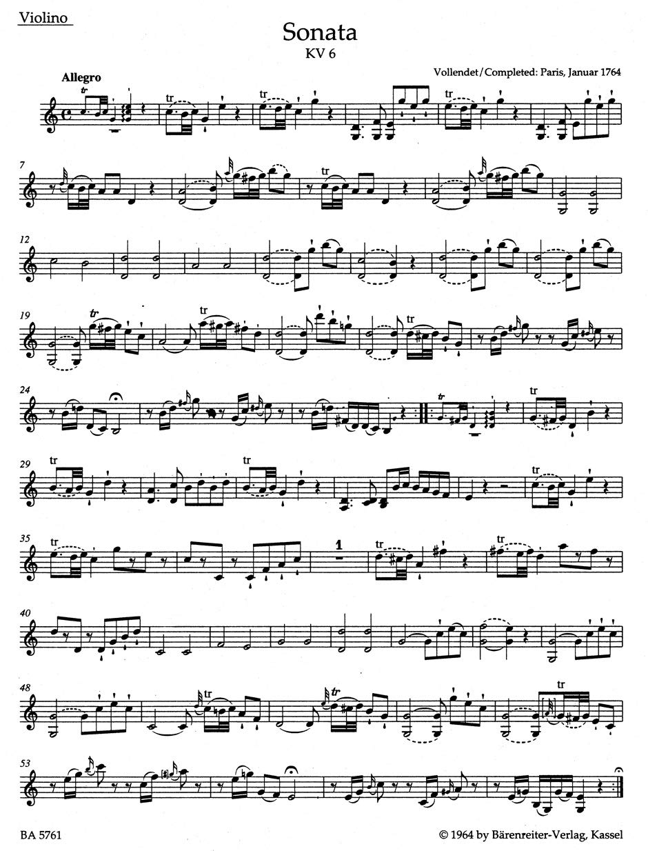 Sämtliche Werke für Klavier und Violine, Band 1 -Frühe Sonaten für Klavier und Violine 1764-1779-. Spielpartitur, Stimme: Urtext