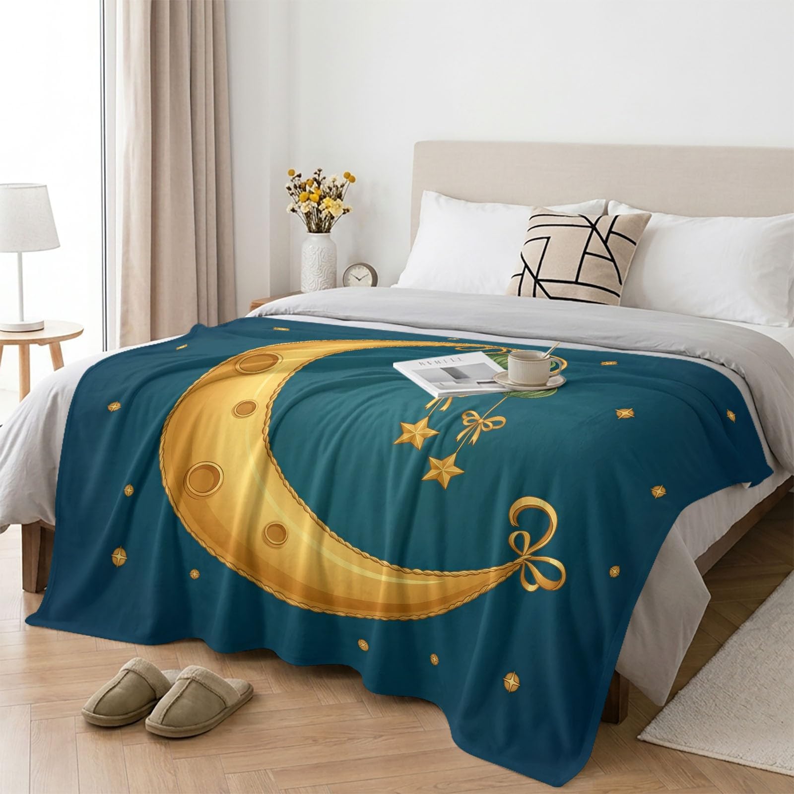 Podwójny koc 200 x 220 cm, fantazyjny owca, estetyczny księżyc nocne niebo, nadruk, miękki, przytulny, flanelowy, puszysty, pluszowy koc dla kobiet, dziewcząt, dzieci, dorosłych, nastolatków, pokoju