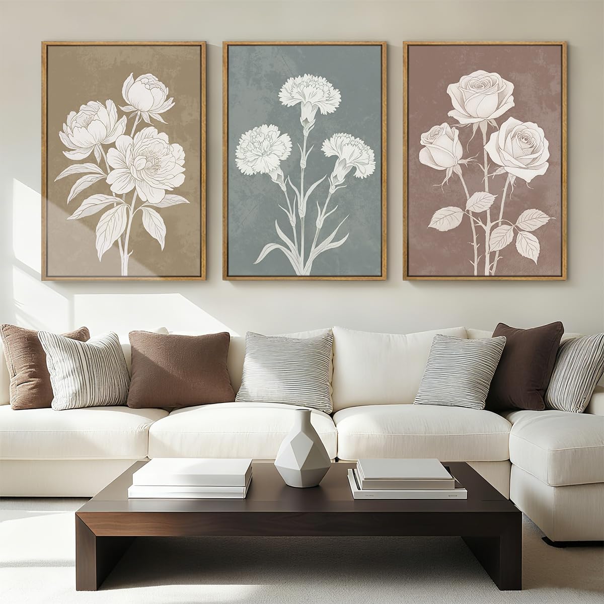 BINCUE Extra Large Neutral Botanical Wall Art Decor Floral Painting Flower Print for Living Room Bedroom Bathroom Dining Room 24x36 Inches 3 Piece image 5