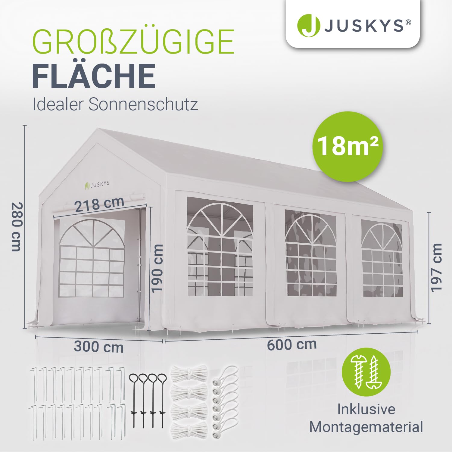 Juskys Partyzelt Gala 3 x 6 m - UV-Schutz Plane, Flexible Seitenwände - Pavillon stabil, groß - Outdoor Party Garten - Zelt Festzelt Weiß