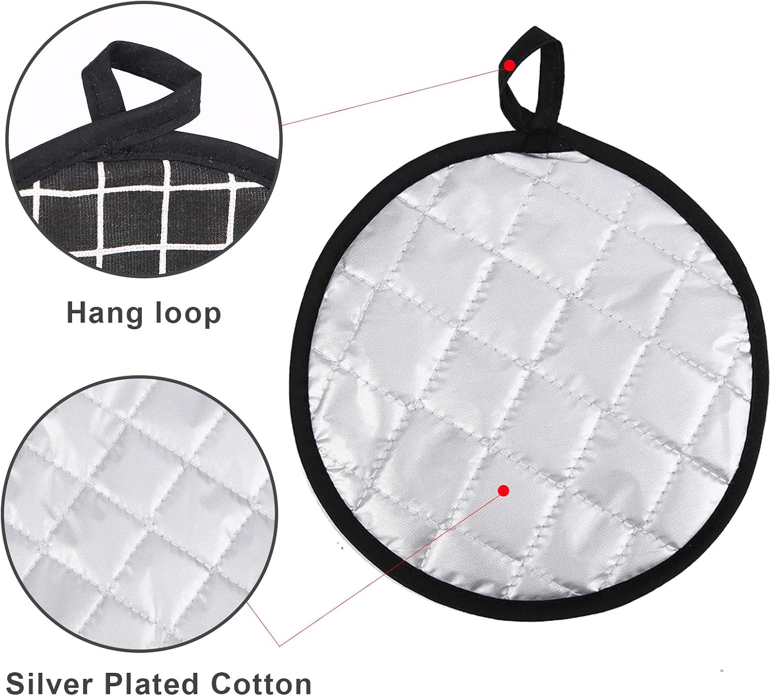 Gigilli Pot Holders Hot Pads for Kitchens Round Oven Mitts Sets, Potholders with Pockets Linen Pads Machine Washable (8"x8",2pcs Black)