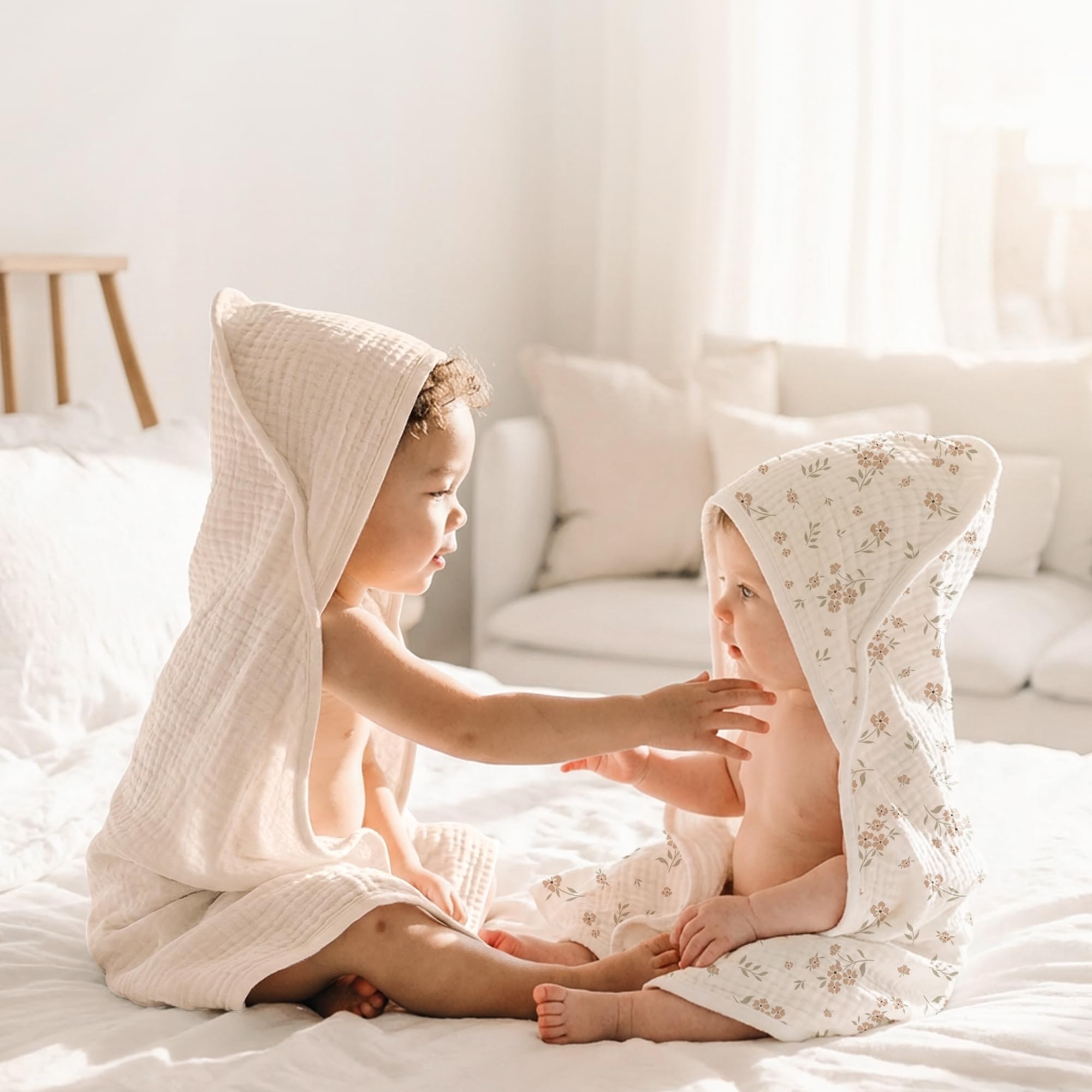 Konssy Toallas de muselina con capucha para bebé recién nacido, suave, 100% algodón, toalla de baño con capucha para bebés y niños pequeños, ultra absorbente, toallas de baño naturales para bebé