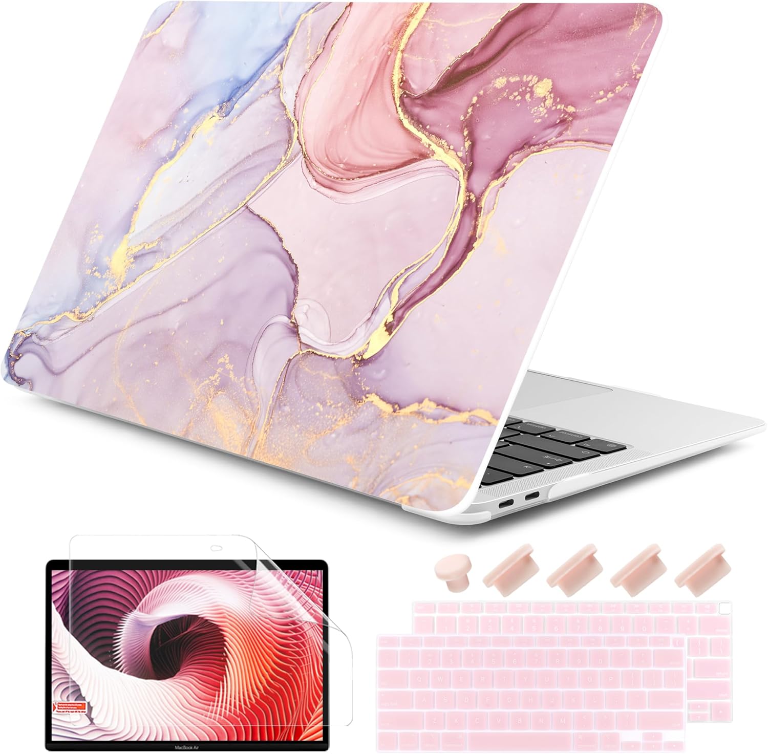 DONGKE Compatible with MacBook Air 13 inch Case 2021 2020 2019 2018 Release A2337 M1 A2179 A1932 with Retina Display & Touch ID, Plastic Hard Shell & Keyboard Cover - Marble