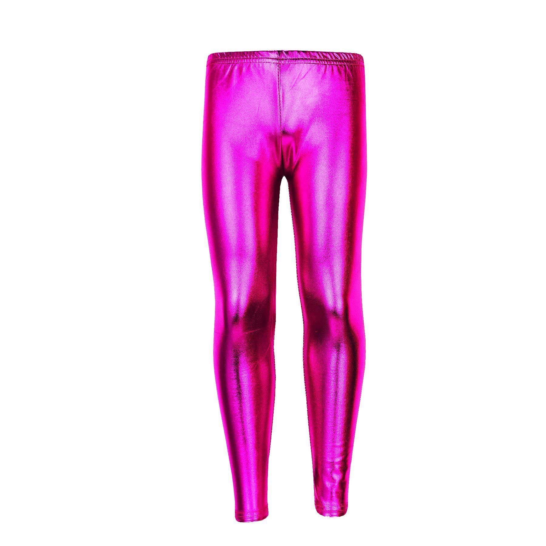 A2Z 4 Kids Girls Leggings Metallic Shiny Disco Fashion - Metalic Legging Pink 11-12