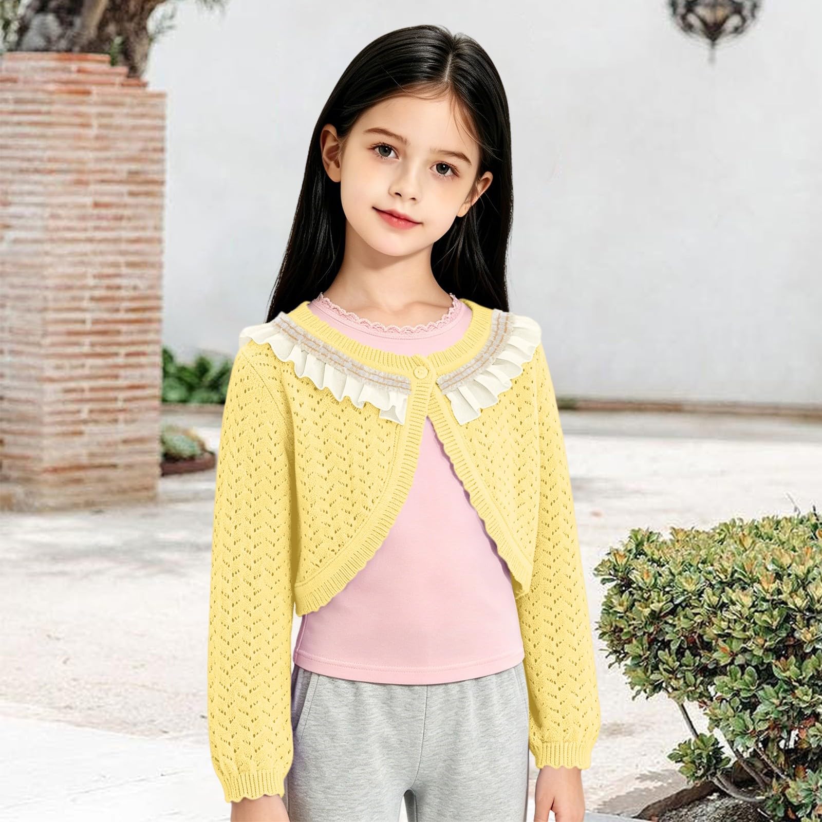 Generisch Bolero de punto para niñas como regalo, bonita chaqueta con volantes para niños | Bolero niña regalo cumpleaños Pascua cárdigan práctico y bonito
