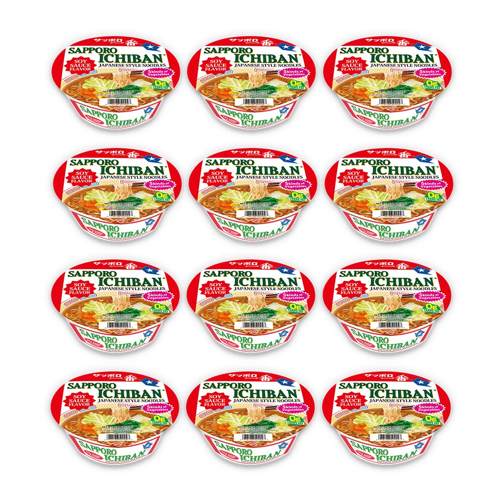 [SAPPORO ICHIBAN] Original Shoyu Ramen Bowl (Donburi) Noodles, No. 1 Tasting Japanese Instant Cup Noodles (2.94 oz x 12 Bowls) (Original Shoyu)