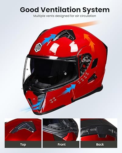 Miniatura 3 de ILM Casco modular de cara completa para motocicleta con visera doble para adultos, luz trasera LED opcional, aprobado por el DOT