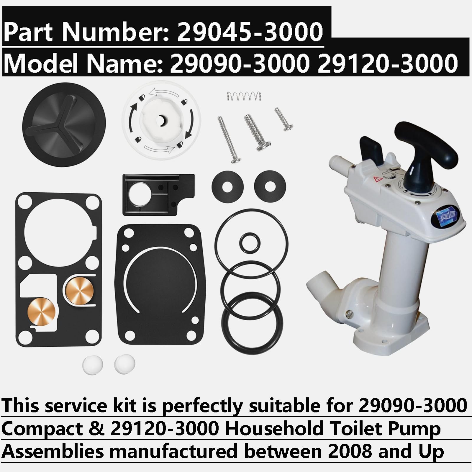 Bonbo 29045 compatible avec les kits d'entretien de toilettes manuels Jabsco Twist N Lock Marine 2008-2023