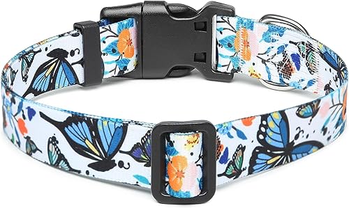 Miniatura 2 de Collar ajustable para perro con patrones, ultra cómodo, de nailon suave, transpirable, para perros pequeños, medianos y grandes (M, mariposa)