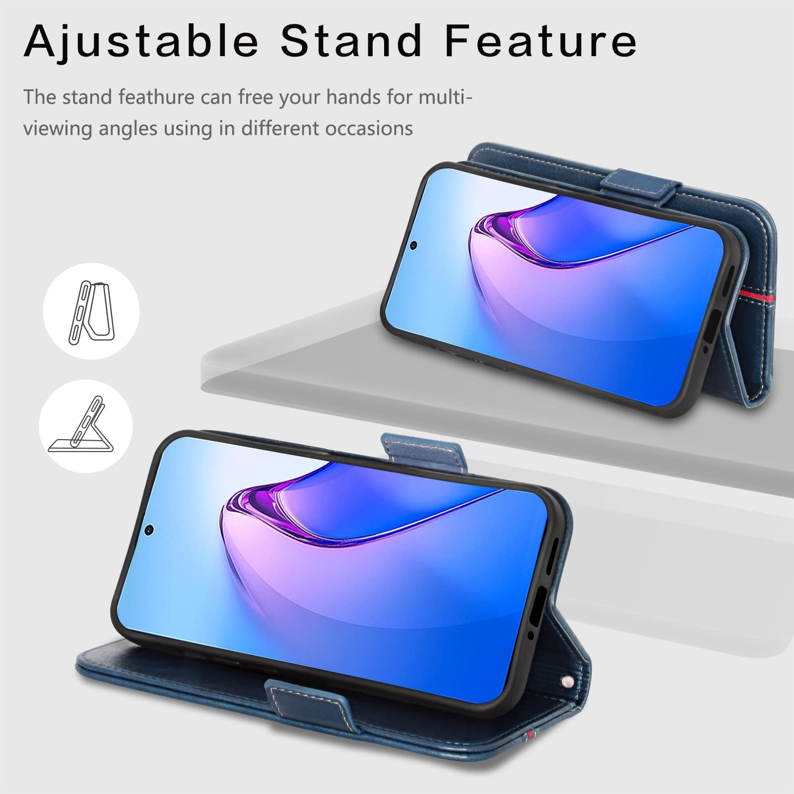 Funda Para OPPO Reno 8 Pro 5G, Flip Magnético Cuero Carcasa, Silicona TPU Bumper Libro Tapa Funda, Ranura Tarjeta Soporte Estuche Cartera Cover, Antigolpes Case Para OPPO Reno8 Pro Azul