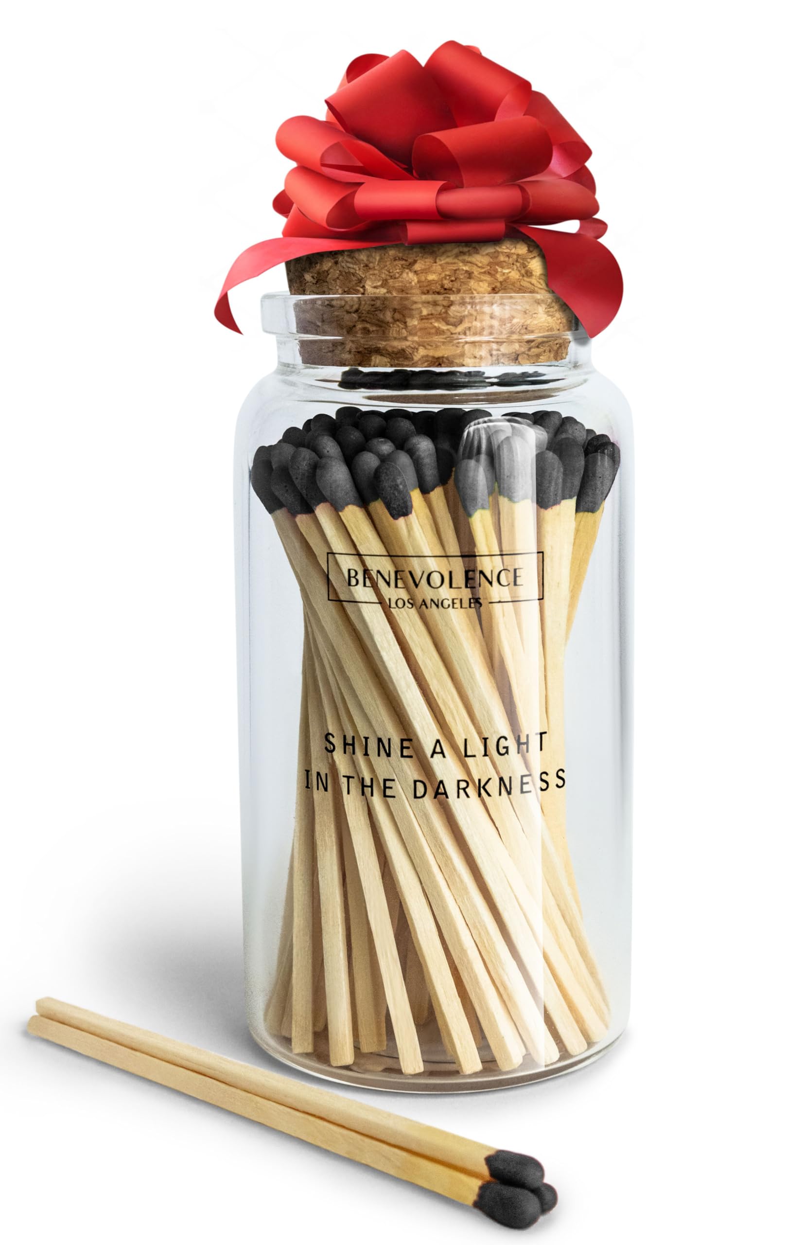 Benevolence LA Decorative Wooden Match in Glass Jar with Striker | 4" Color Safety Match | Long Match to Light Up Candles | Home & Bathroom Decorative Pharmacy Jars - Midnight Black