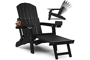 YEFU Adirondack Chairs with Ottoman - Weatherproof Folding Outdoor Lounge Chairs with...