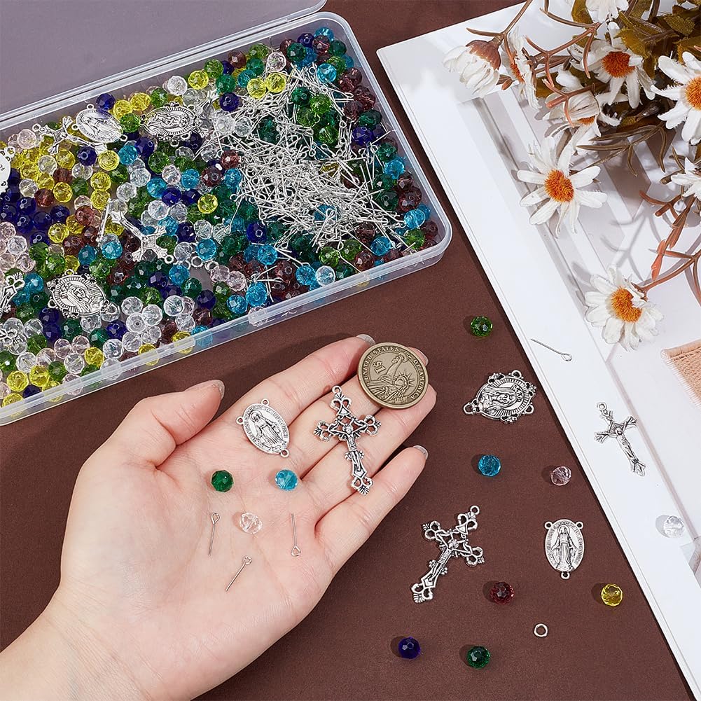 PH PandaHall Rosary Making Kit, 766pcs Crystal Glass Faceted Beads with Cross Charms Rosary Prayer Making Supplies First Communion Necklace Set for Christmas Easter Ramadan Necklace Jewelry Making - Image 3