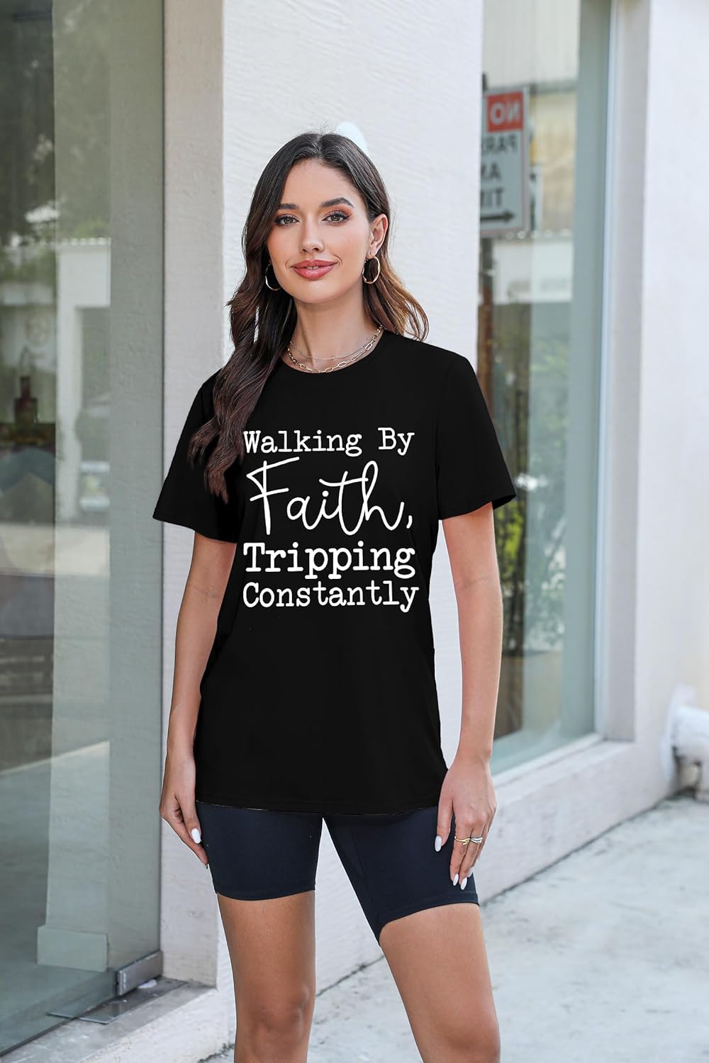 Christian T-Shirts Women Walking by Womens T Shirts Faith Tripping Constantly T-Shirt Inspirational Faithful Religious Tees - Image 3