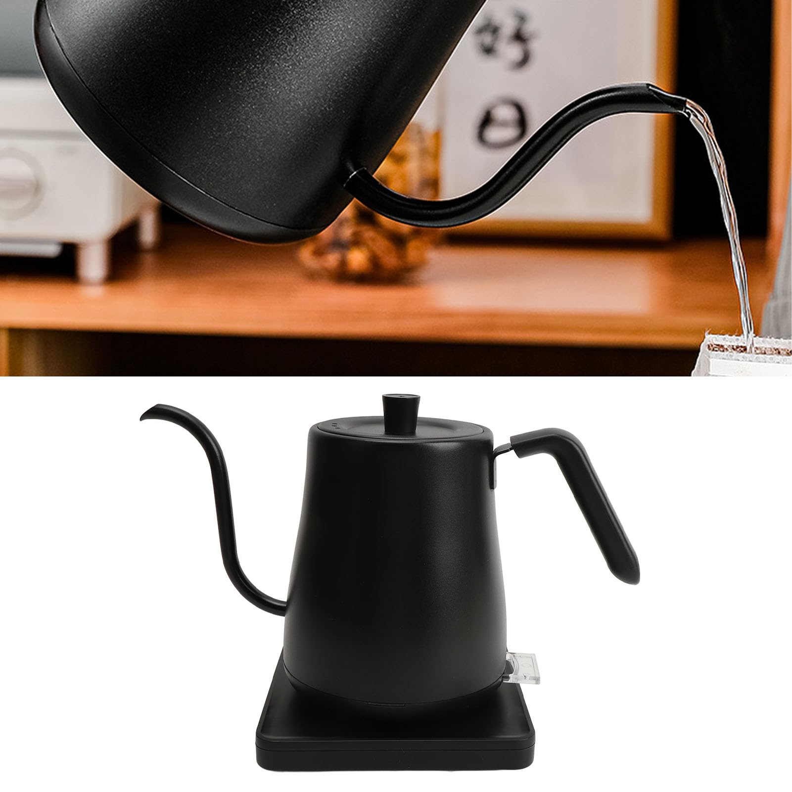 Hervidor eléctrico con cuello de cisne 800ml 1000W apagado automático ABS 304 acero inoxidable vertido sobre hervidor (EU Plug 220V)
