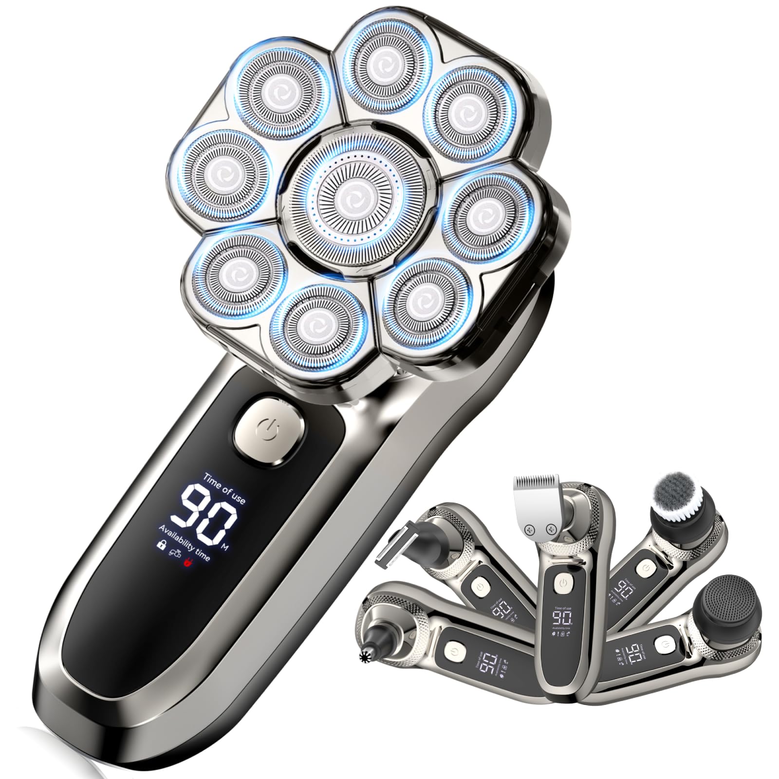 9D Head Shaver for Bald Men, 6-in-1 Waterproof Rotary Razor Gunmetal 9D