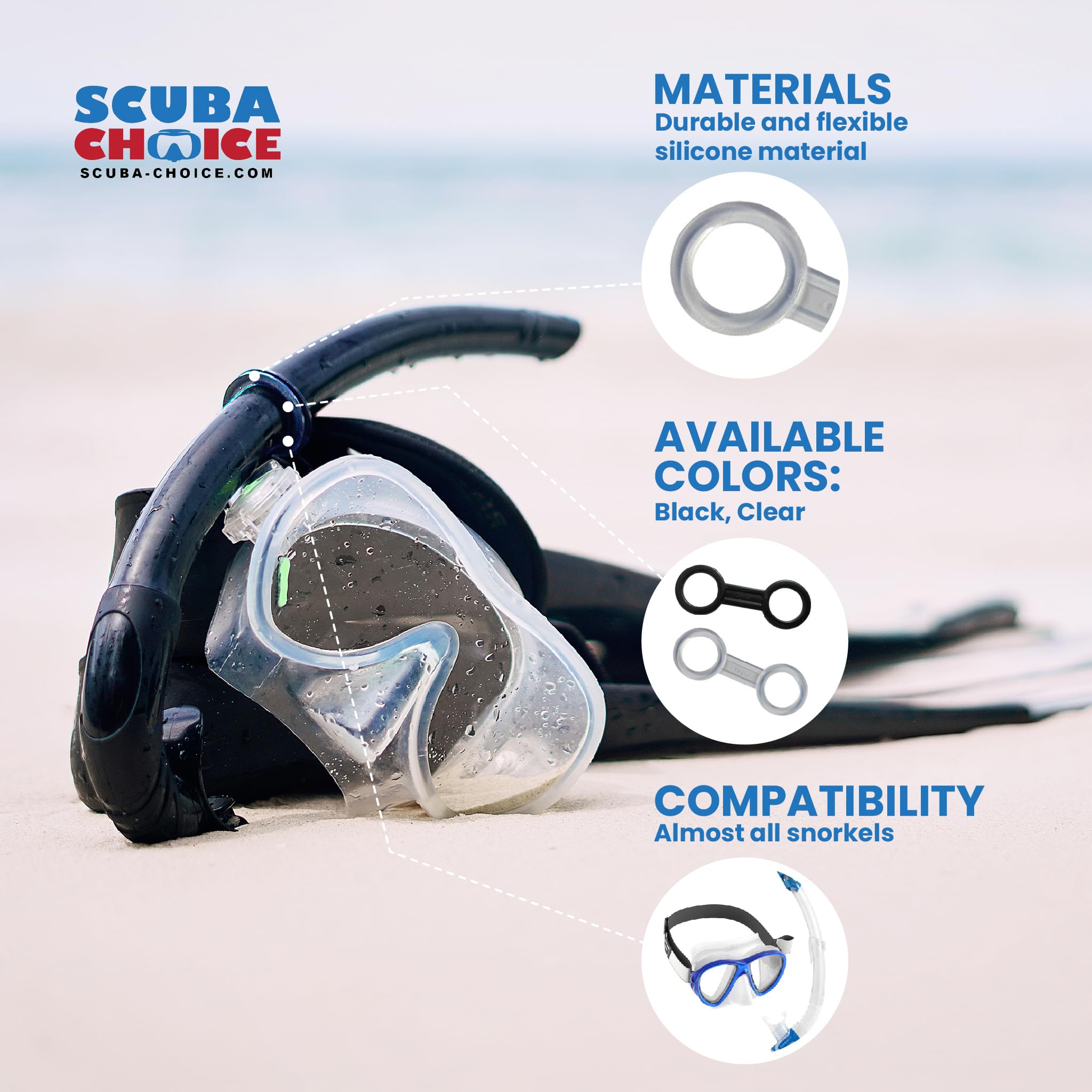 Scuba Choice Scuba Diving Snorkeling Silicone Snorkel Keeper, Clear