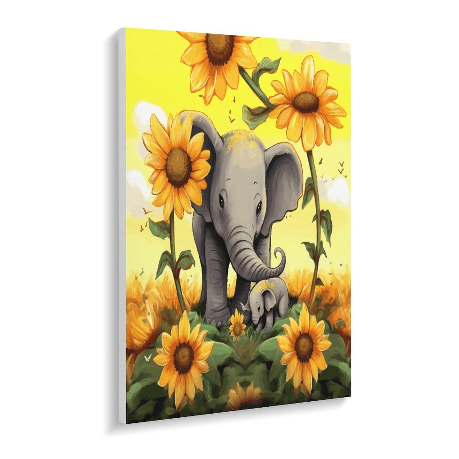 LPAGBCNU Malen nach Zahlen für Erwachsene und Anfänger, Erwachsene, Motiv: Elefant und Baby, Elefant, Sonnenblumen, Malen nach Zahlen, Kits auf Leinwand, DIY-Acryl-Ölfarben, Gemälde mit Pinseln für