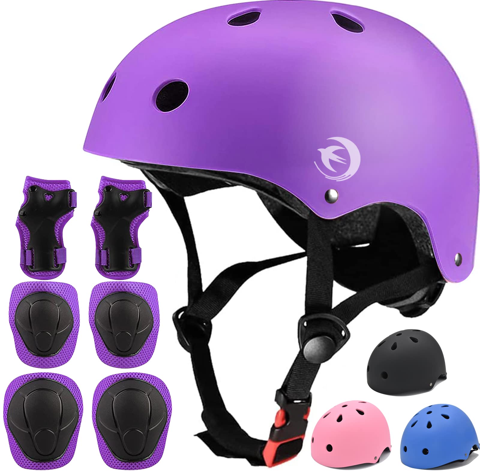 Kids Helmet Set with Knee Pads Elbow Pads Wrist Guards,Adjustable Helmet for Toddler Kids&Youth,3~14yrs Girl Boy Kids Protective Gear Set for Roller