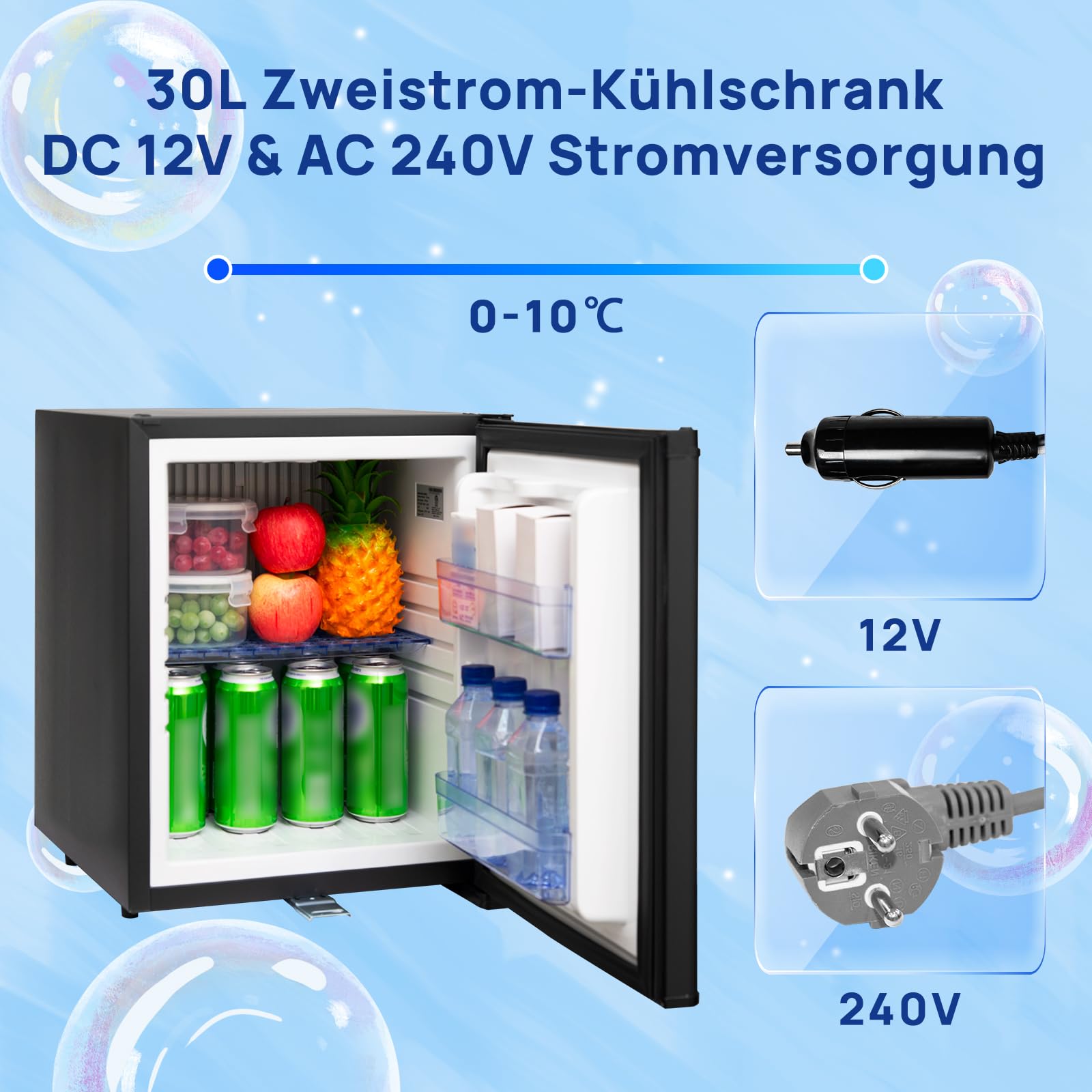 Smad 30L Camping Kühlschrank 12v 230v, Leiser Wohnmobil Absorber Kühlschrank 12v für wohnwagen, Auto, LKW, Büro, Camper, 0-10° C, mit Schloss, Wendetür, Schwarz