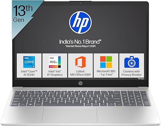 HP 15, 13th Gen Intel Core i5-1334U, 16GB DDR4, 512GB SSD, (Win 11, Office 24, Silver, 1.59kg), Anti-Glare, 15.6-inch(39.6cm) FHD Laptop, Iris Xe…