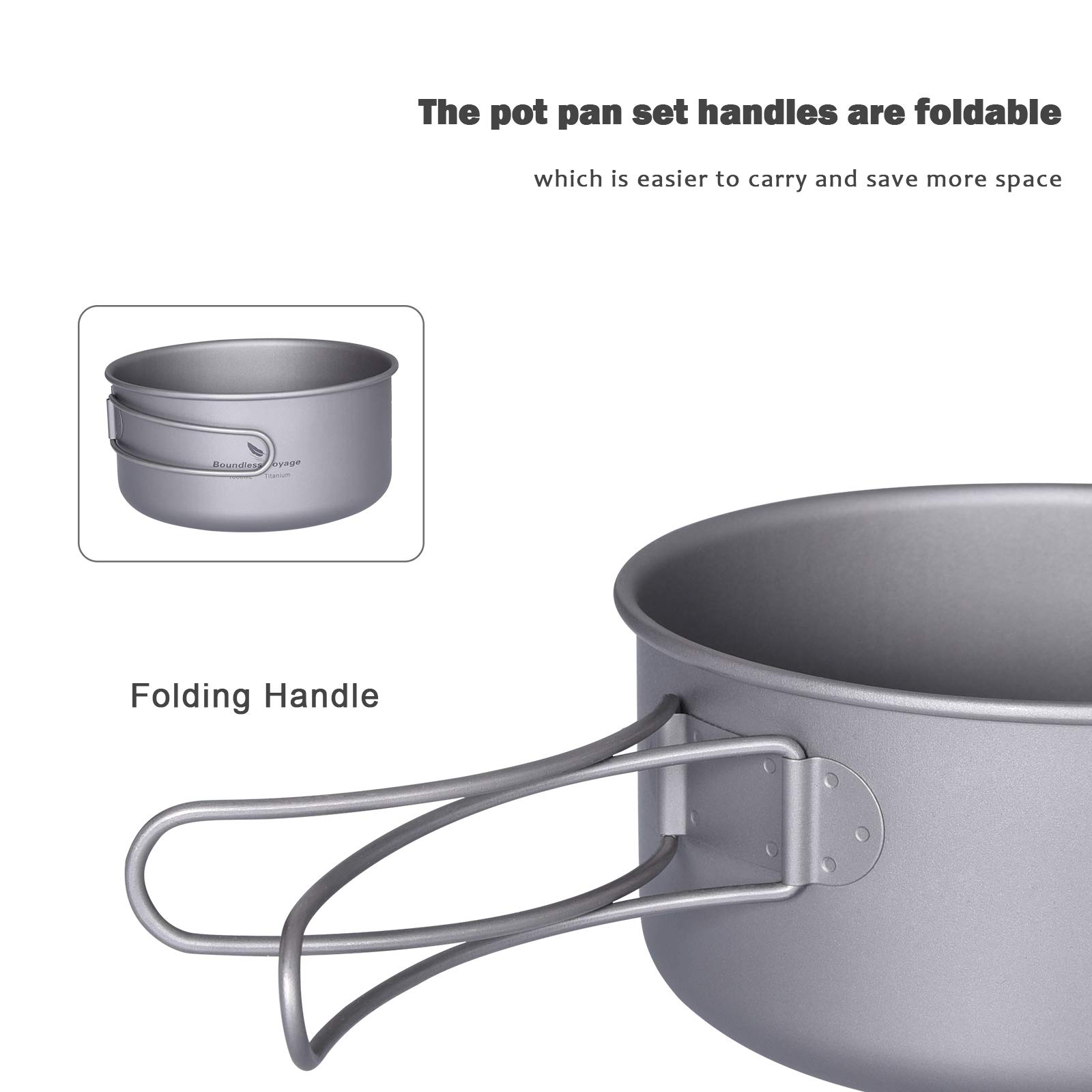 Boundless Voyage Outdoor 750ml 800ml 1100ml 1300ml Titantopf mit Deckel Folding Bail Griff Camping Wandern Picknick Ultraleicht tragbare Wasserflasche Tasse Becher Spork Set