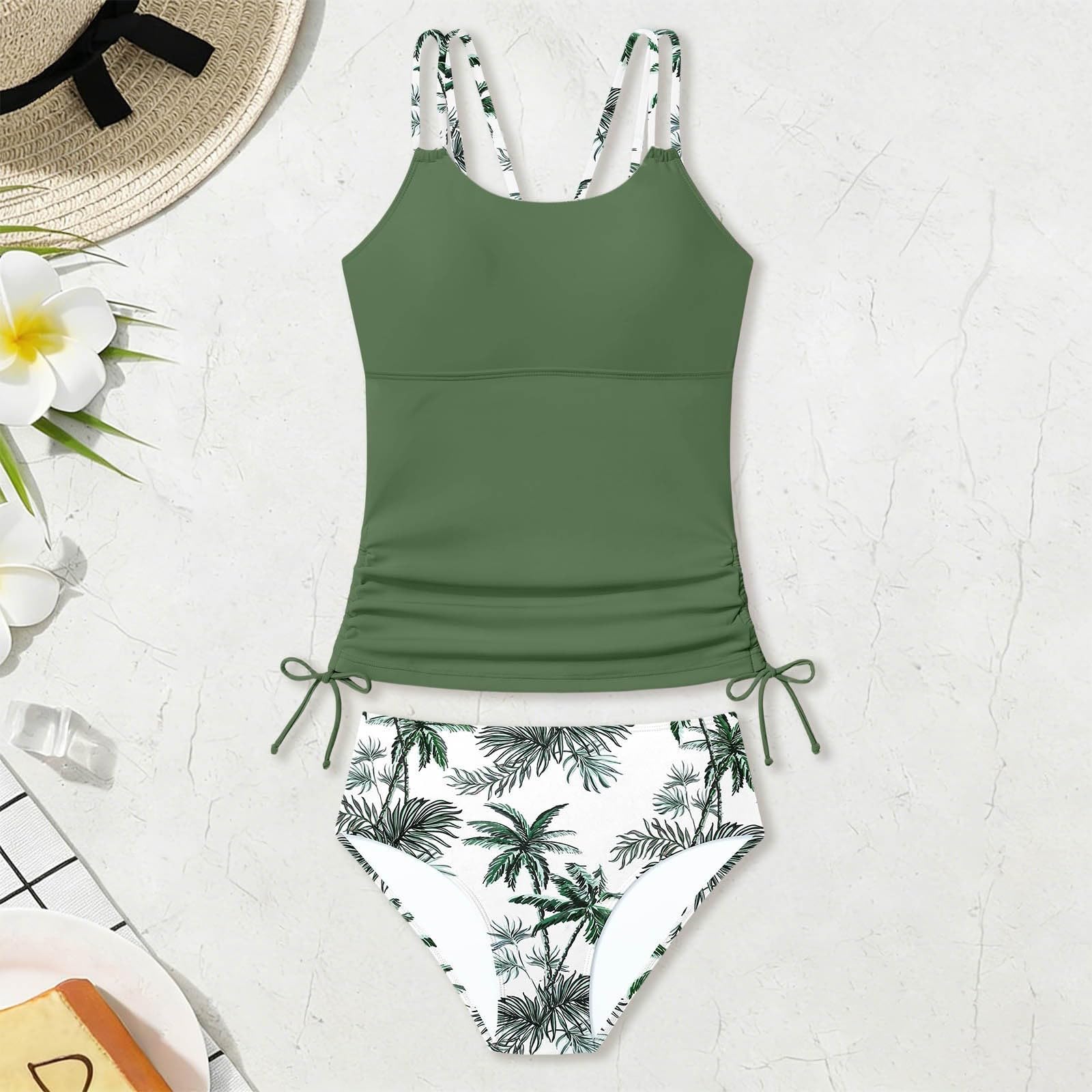 Generisch Badeanzug Mädchen 7-16 Jahre, Spaghettistraps Blumen Badeanzug Tankini Mädchen, Kinder Zweiteiliger Strandbadeanzug Ärmelloser Zweiteiliger Badeanzugs