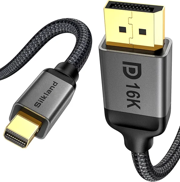 Silkland 16K Mini DisplayPort to DisplayPort 2.1 Cable, [16K@60Hz, 8K@120Hz, 4K@240Hz] 80Gbps Bi-Directional, HDR, G-Sync, Mini DP [Thunderbolt 2] for Gaming Laptop, MacBook, Monitor,6.6FT