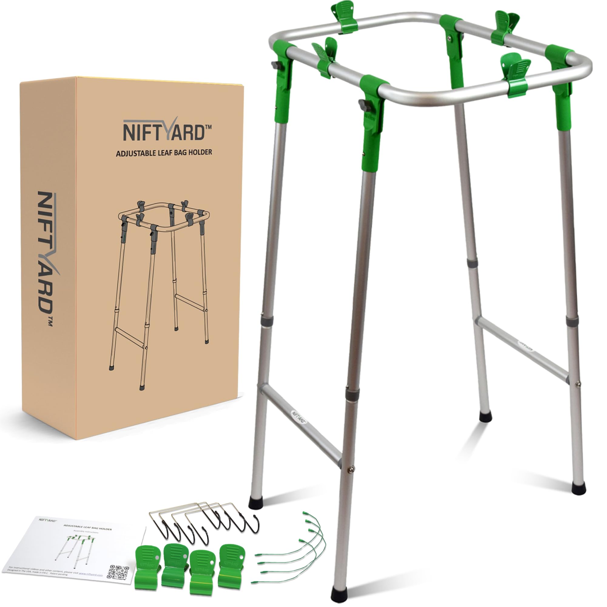 Adjustable Trash Bag Holder, for 33-55 Gallon Plastic & Paper Bags, Foldable, No Tools Needed for Assembly, Works on Slopes, Trash Bag Stand, Yard & Lawn Cleanup, Gardening, Camping, Parties