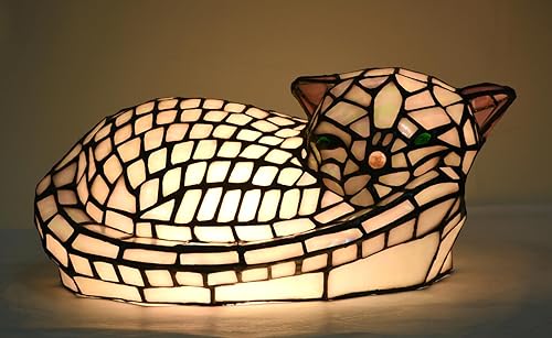 Miniatura 5 de A0013 - Lámpara de mesa estilo Tiffany con diseño de gato dormido, 11.5 pulgadas de largo x 7.125 pulgadas de ancho x 5.5 pulgadas de alto, luz
