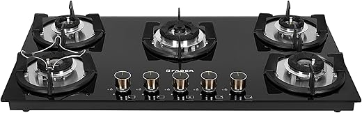Faber Hob 90 cm 5 Burner|Auto-Ignition|Spillage Proof|Brass Burners|Metal Knobs|Pan Support|2yrs on Burner,5 Yrs Warranty on Valve & Glass|2Yrs…