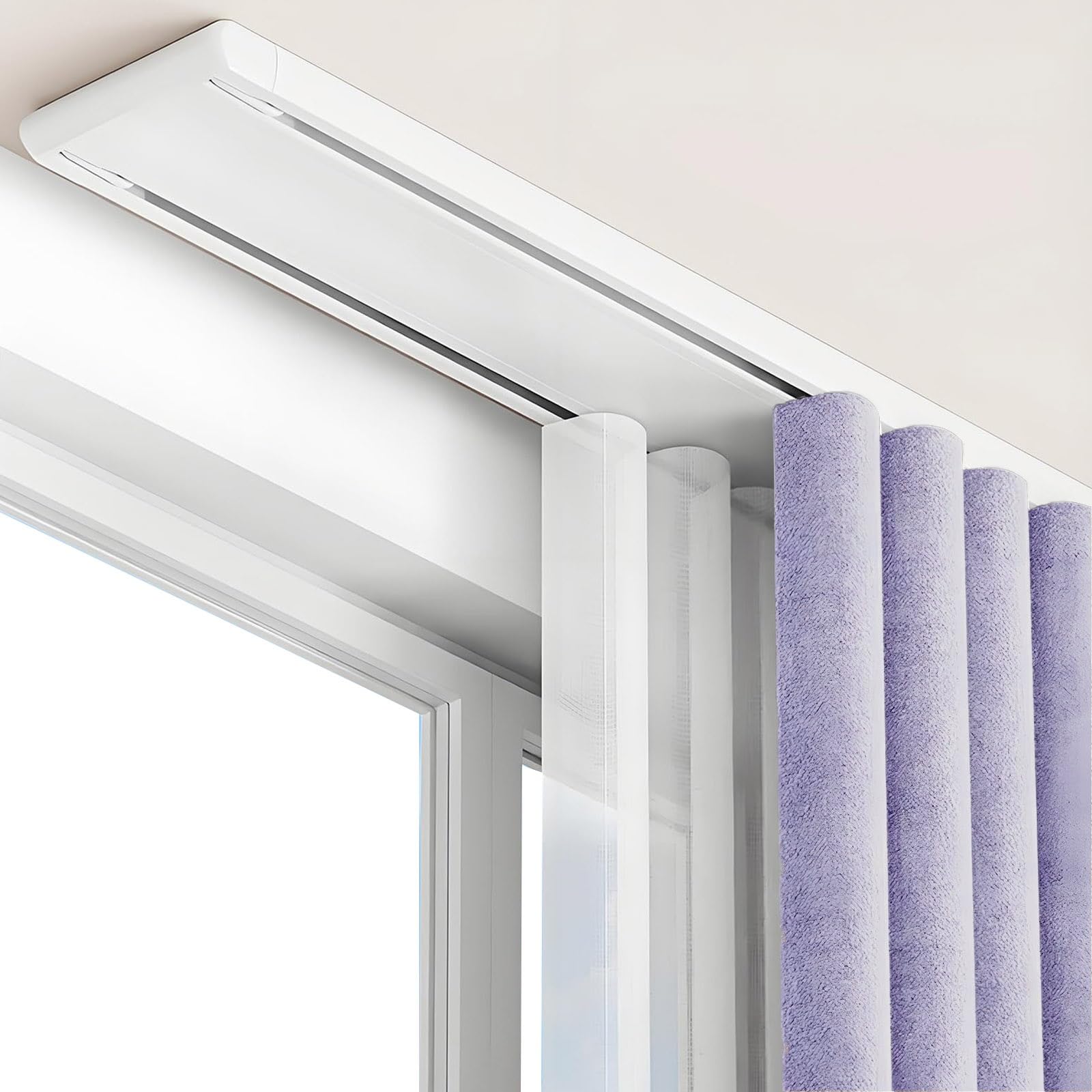 WQPMNYG Ceiling Mounted Double Rail Track for Curt SilentSliding System Room Divider for Bedroom & Living Room 3.5m/11.5ft White Finish
