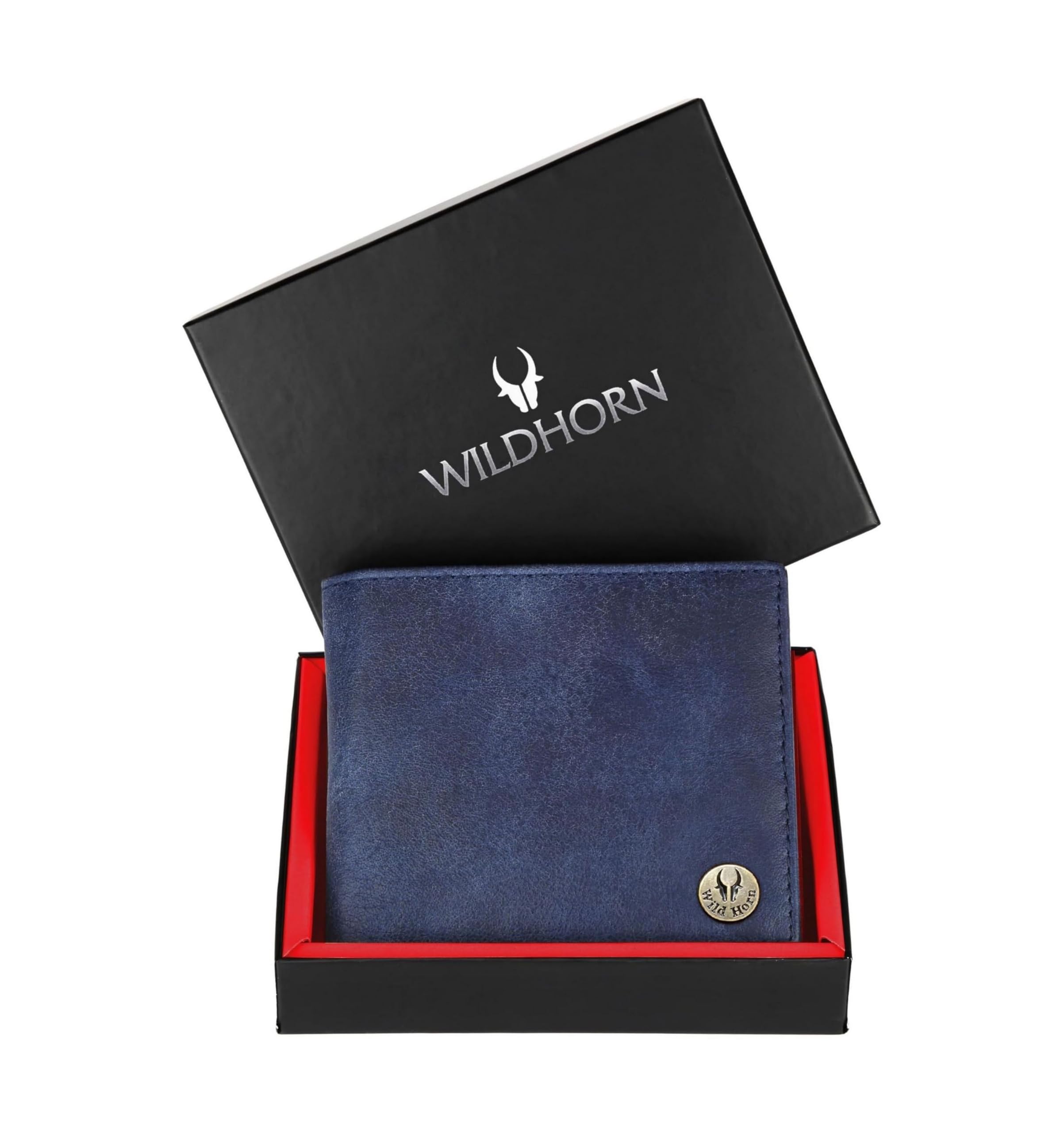 WildHorn Rfid Protected Leather Wallet For Men, Blue Distressed