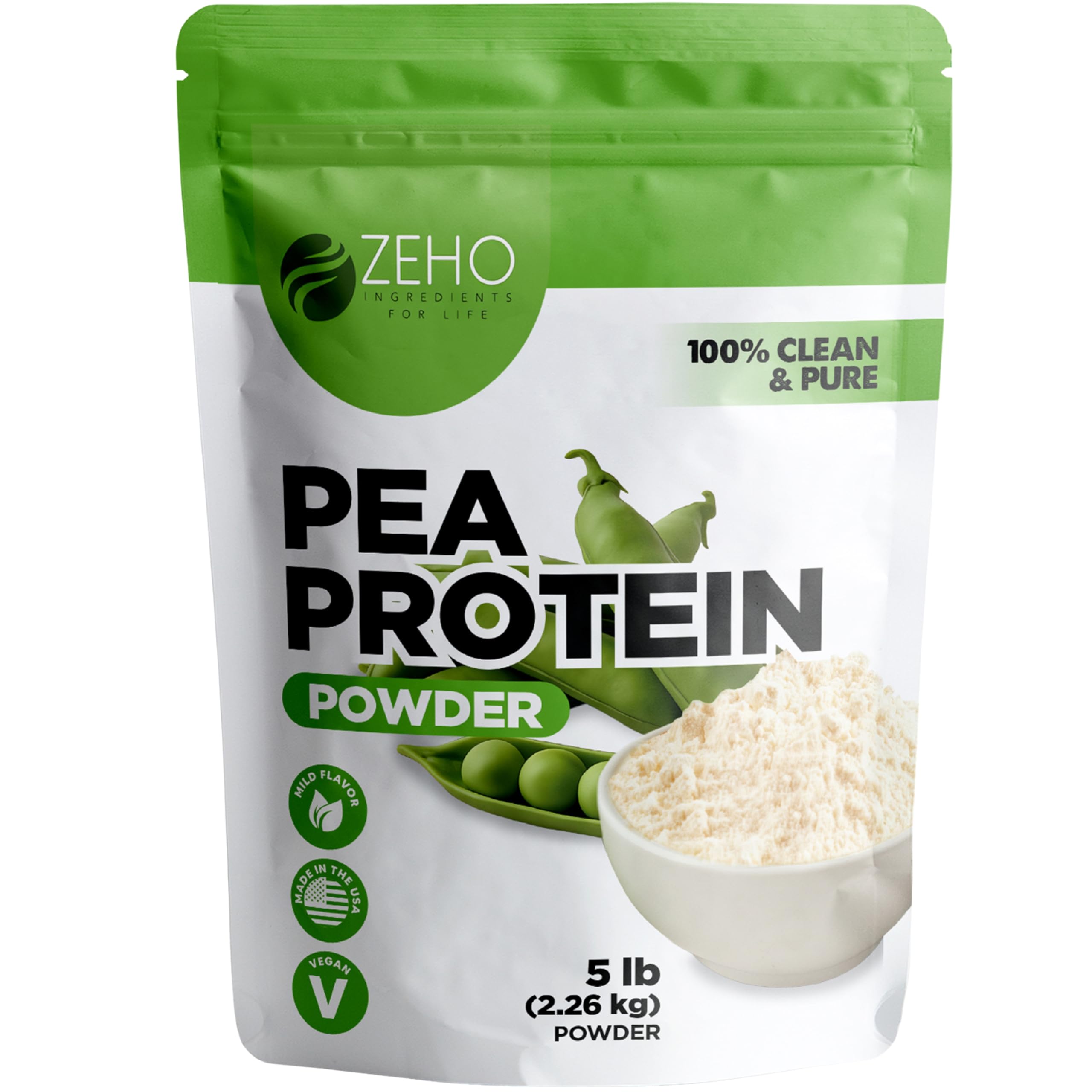 Pea Protein Powder – 5 lb Plant-Based Protein – Isolate Powder for Beverages, Snacks, Shakes – Clean, Unflavored Taste – Diet-Friendly and Easy to Digest – Resealable Pouch