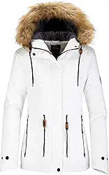 Jaqueta de esqui feminina impermeável com capuz, casaco de neve de inverno, jaqueta de snowboard de montanha, parca de lã isolada