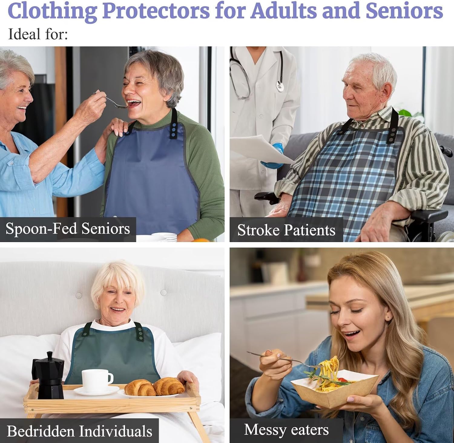 Paw Legend Adult Bibs for Women Men 3 Pack, Reusable Bibs with Crumb Catcher for Seniors Eating, Waterproof Washable Adjustable Clothing Protector for Elderly