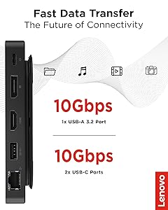 Lenovo USB-C Dual Display Travel Dock w/ 100W Power Adapter - 7 Ports, Integrated USB-C Cable, Universal Compatibility, Dual Displays at 4K - Black