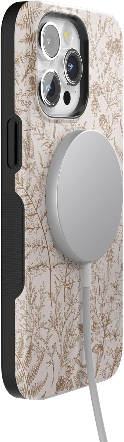Casely iPhone 15 Pro Case | Beige Garden | Neutral Floral | Bold Protective Design | Compatible with MagSafe