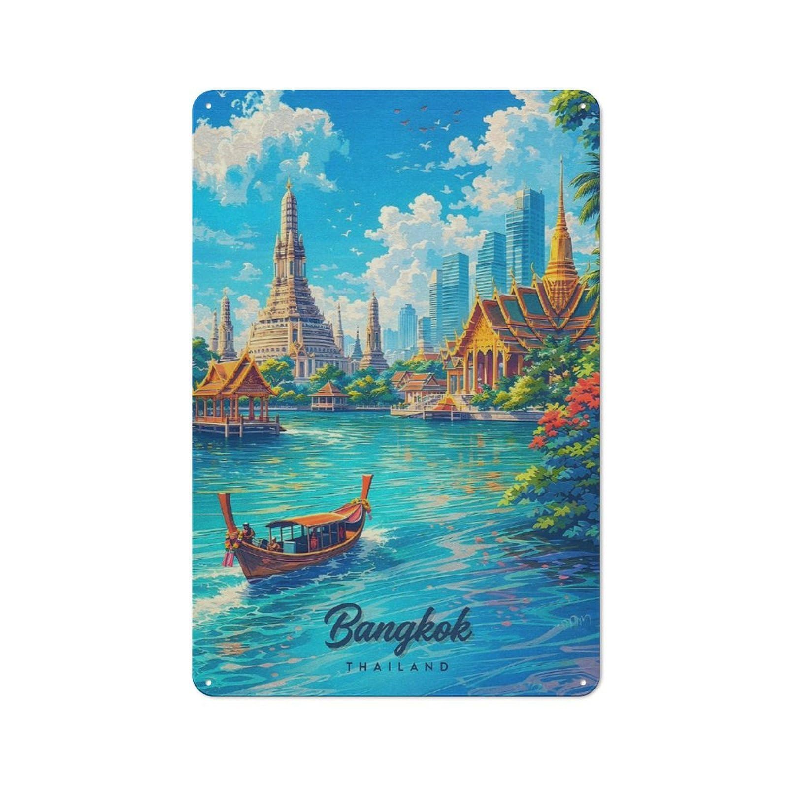 Bangkok Thailand River Scene Everyday Metal Wall Decor 30x20cm, Decorative Tin Plaque for Flat, Dorm Room, Lounge Or Cafe